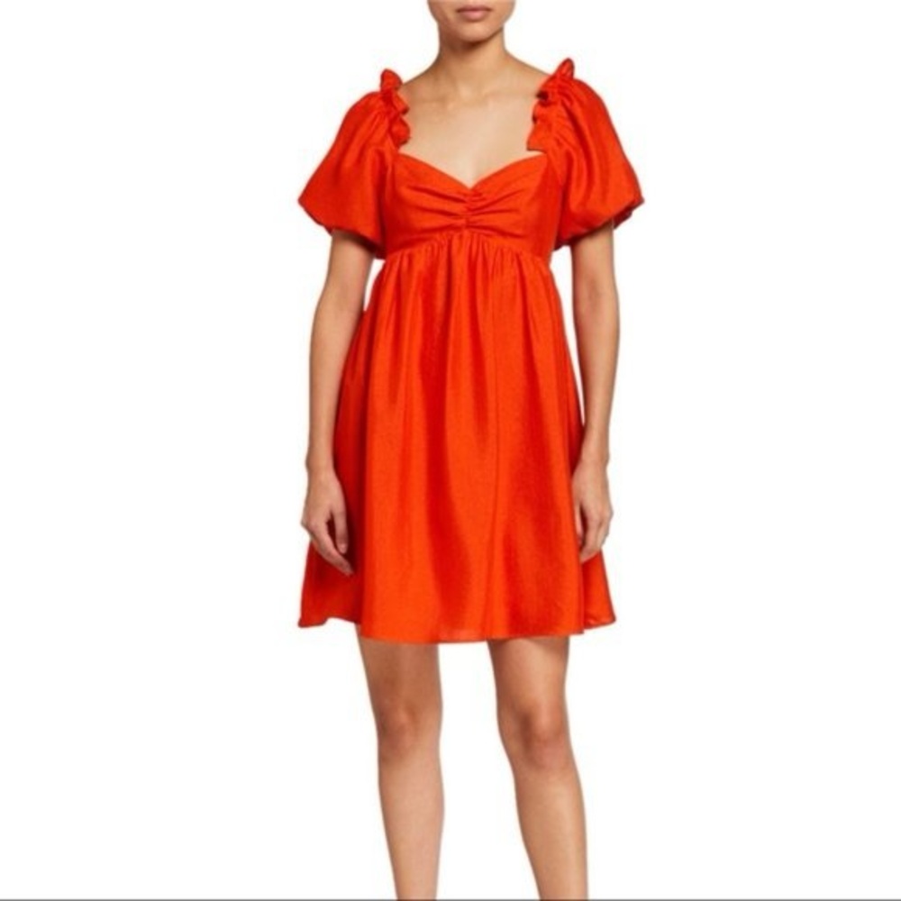 English Factory Bright Orange Puff-Sleeve Dress